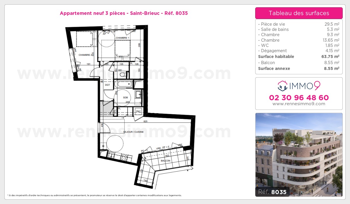 Plan et surfaces, Programme neuf Saint-Brieuc Référence n° 8035