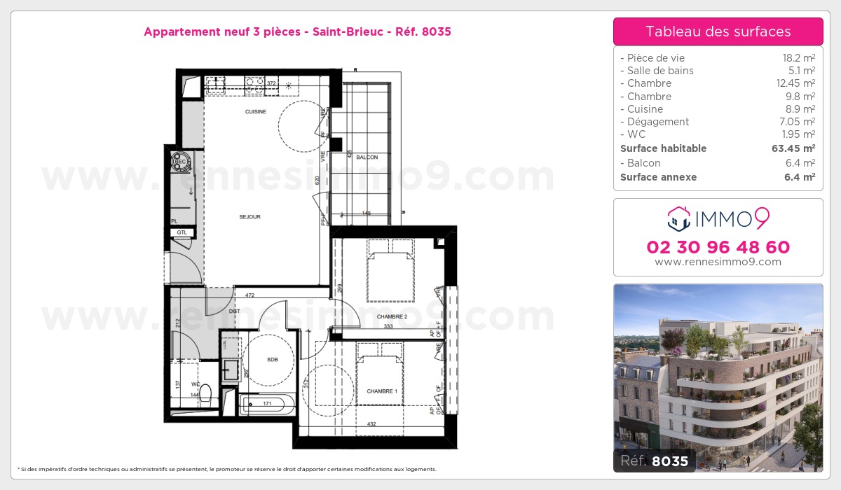 Plan et surfaces, Programme neuf Saint-Brieuc Référence n° 8035