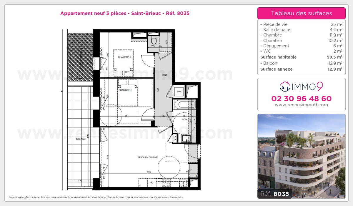 Plan et surfaces, Programme neuf Saint-Brieuc Référence n° 8035