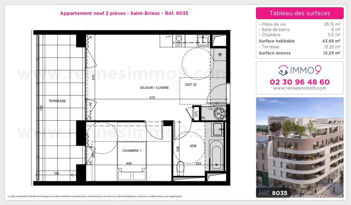 Plan et surfaces, Programme neuf Saint-Brieuc Référence n° 8035