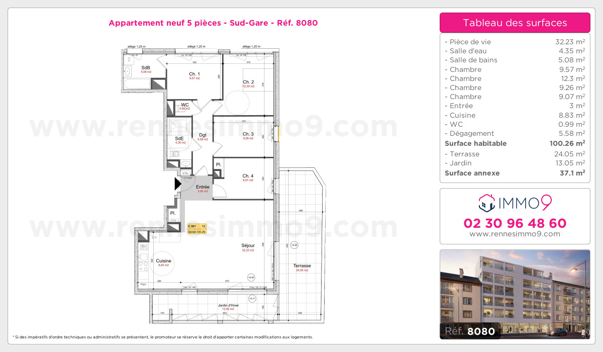 Plan et surfaces, Programme neuf Rennes : Sud-Gare Référence n° 8080