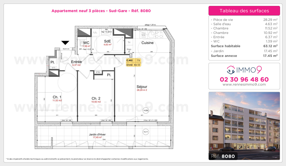 Plan et surfaces, Programme neuf Rennes : Sud-Gare Référence n° 8080