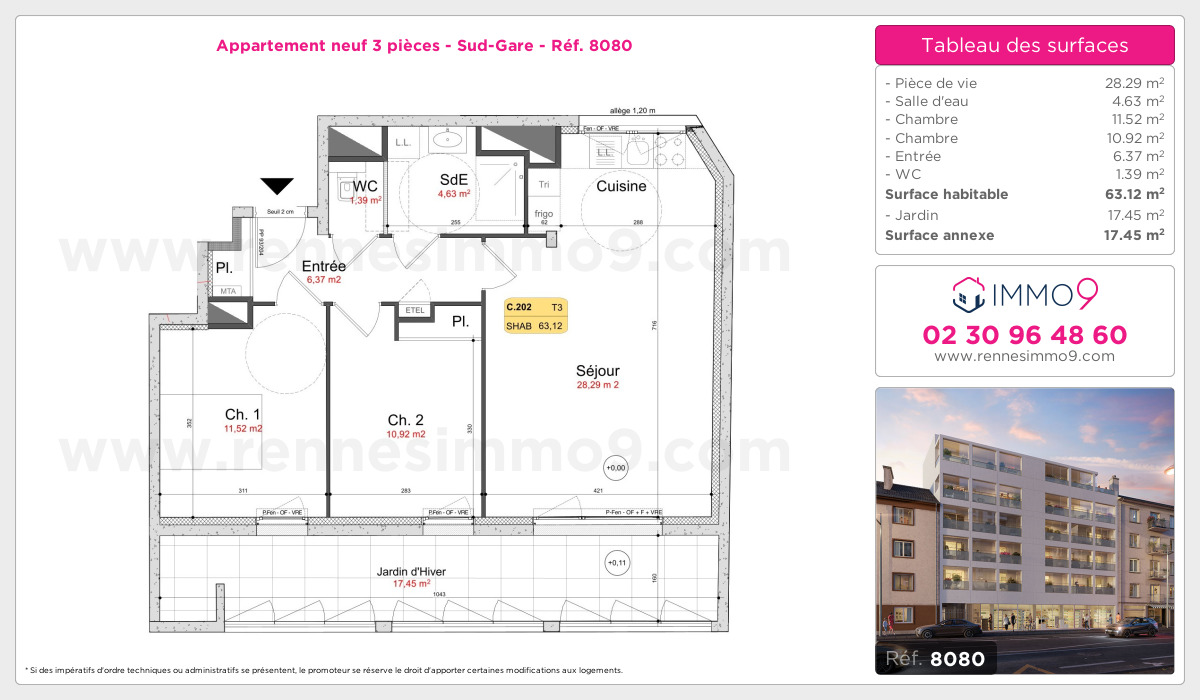 Plan et surfaces, Programme neuf Rennes : Sud-Gare Référence n° 8080