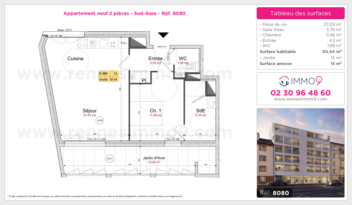 Plan et surfaces, Programme neuf Rennes : Sud-Gare Référence n° 8080