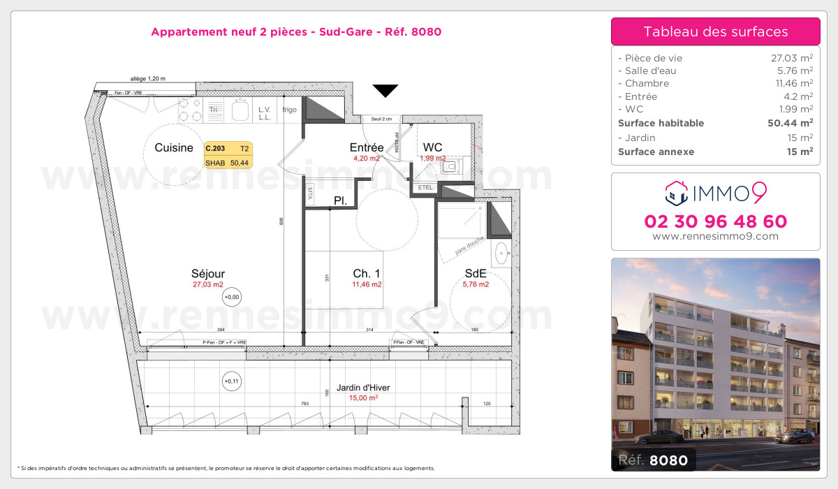 Plan et surfaces, Programme neuf Rennes : Sud-Gare Référence n° 8080