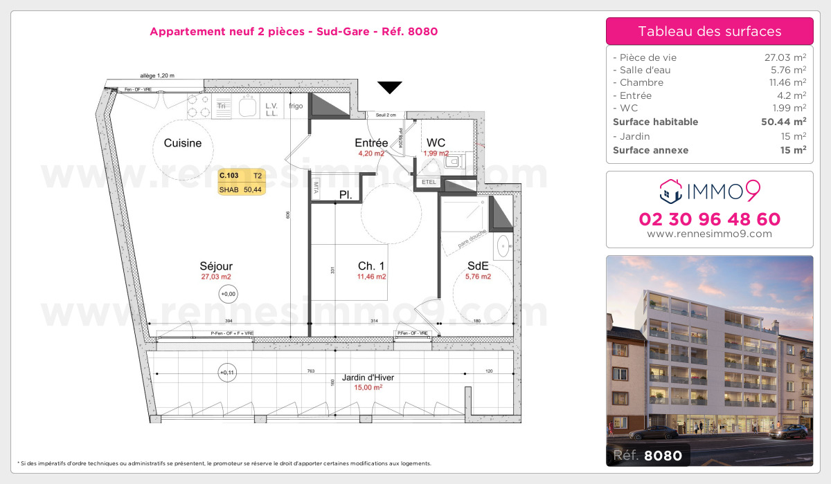 Plan et surfaces, Programme neuf Rennes : Sud-Gare Référence n° 8080