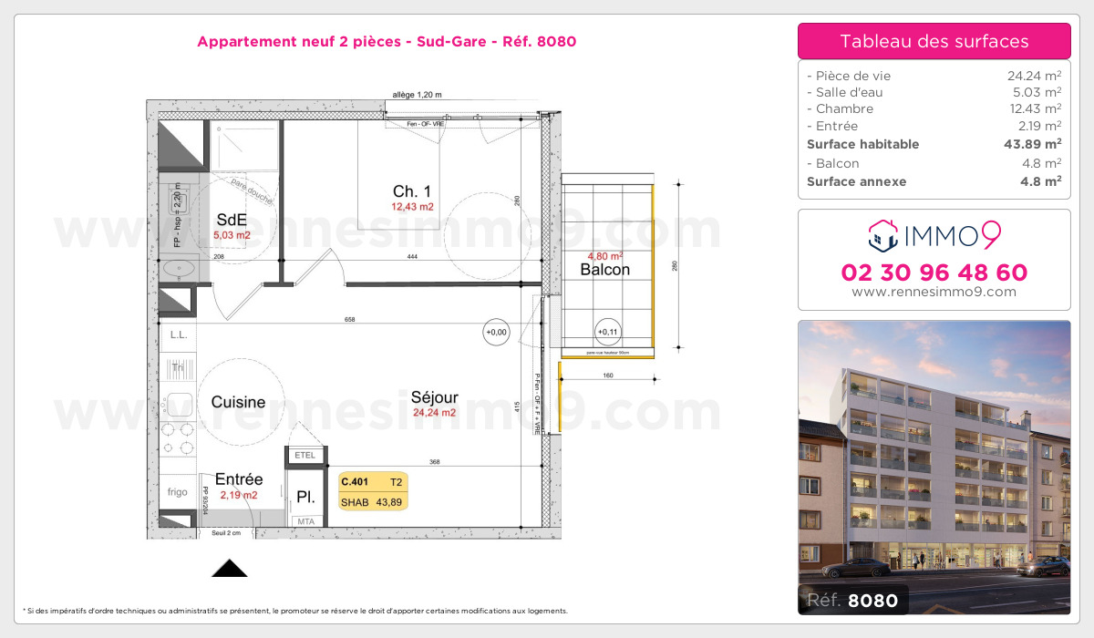 Plan et surfaces, Programme neuf Rennes : Sud-Gare Référence n° 8080