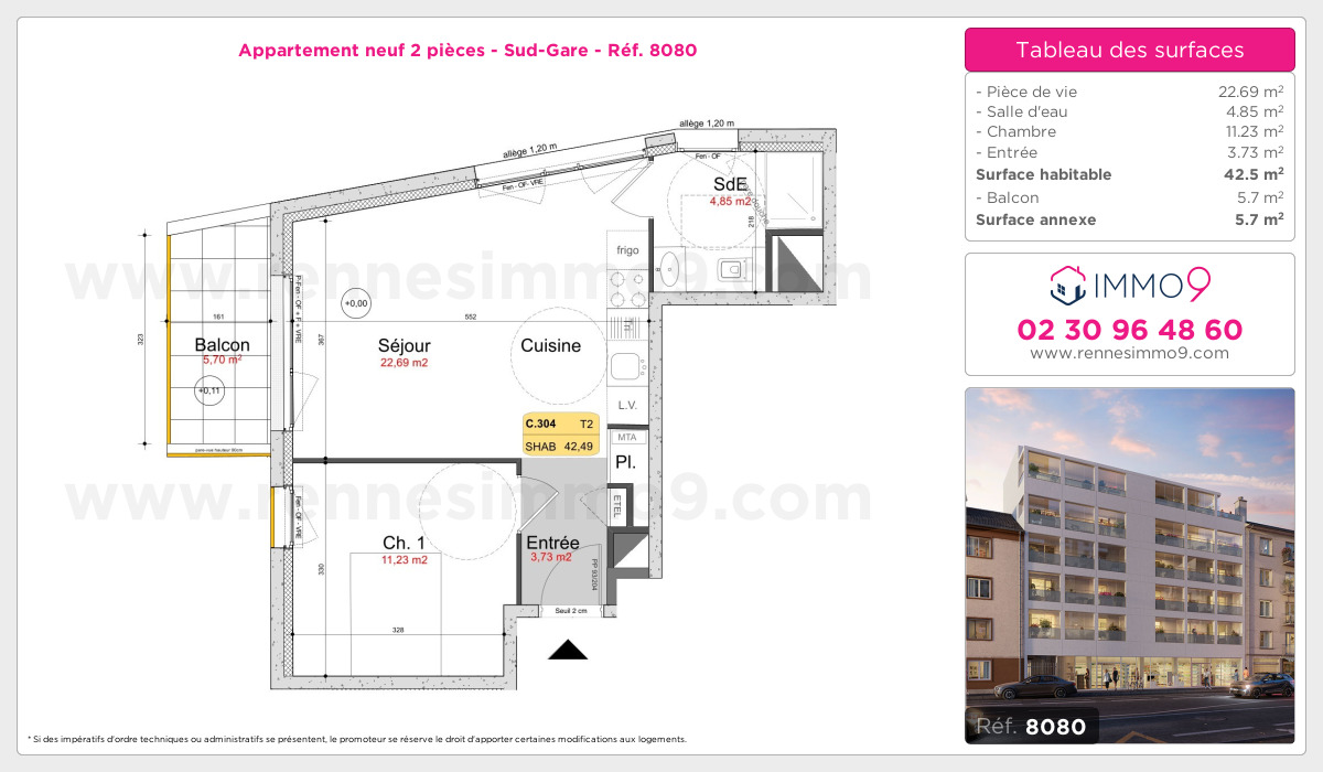 Plan et surfaces, Programme neuf Rennes : Sud-Gare Référence n° 8080