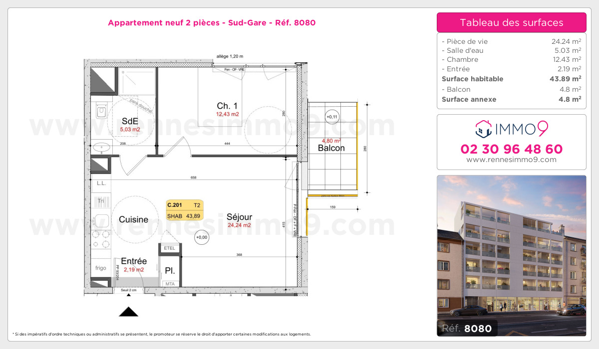 Plan et surfaces, Programme neuf Rennes : Sud-Gare Référence n° 8080