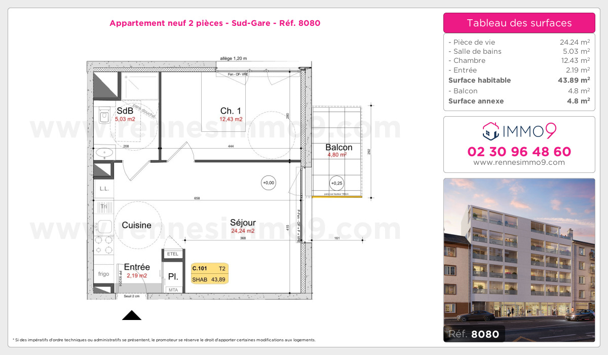 Plan et surfaces, Programme neuf Rennes : Sud-Gare Référence n° 8080