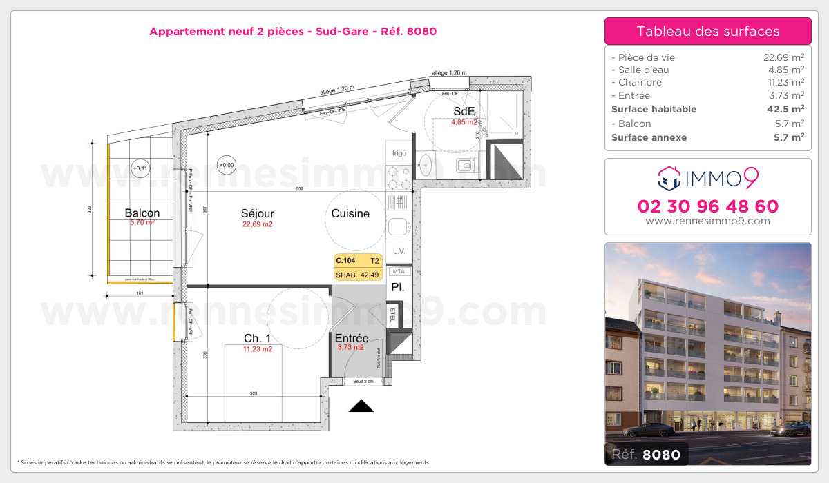 Plan et surfaces, Programme neuf Rennes : Sud-Gare Référence n° 8080