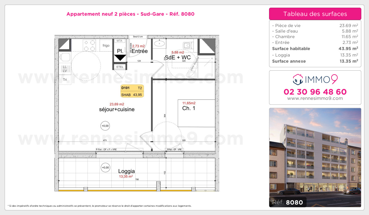 Plan et surfaces, Programme neuf Rennes : Sud-Gare Référence n° 8080