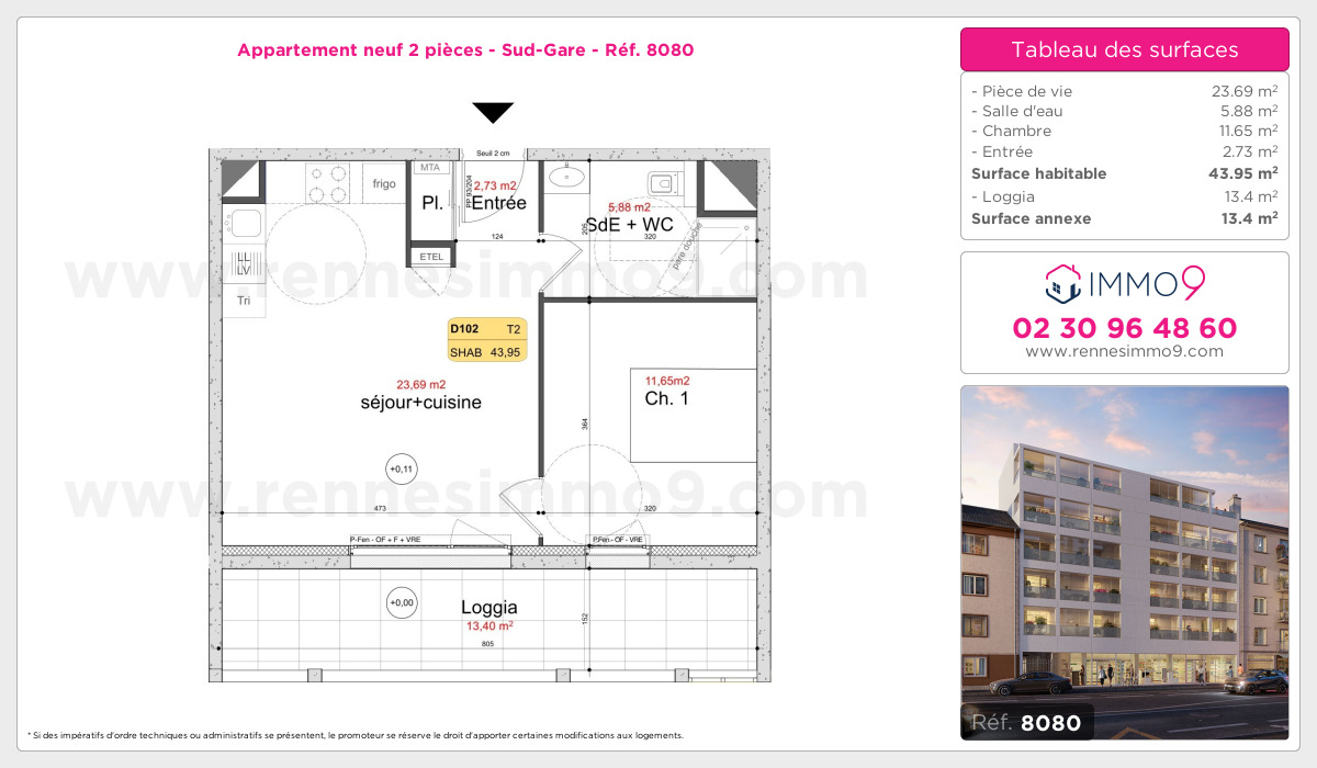 Plan et surfaces, Programme neuf Rennes : Sud-Gare Référence n° 8080