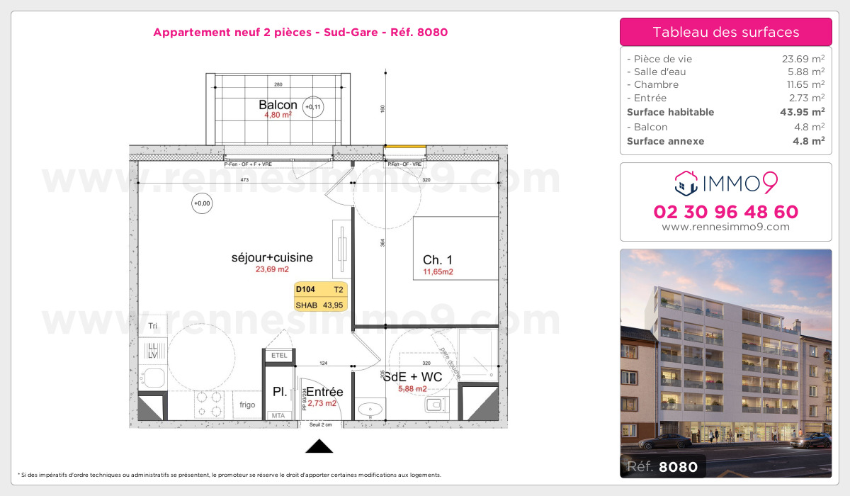 Plan et surfaces, Programme neuf Rennes : Sud-Gare Référence n° 8080