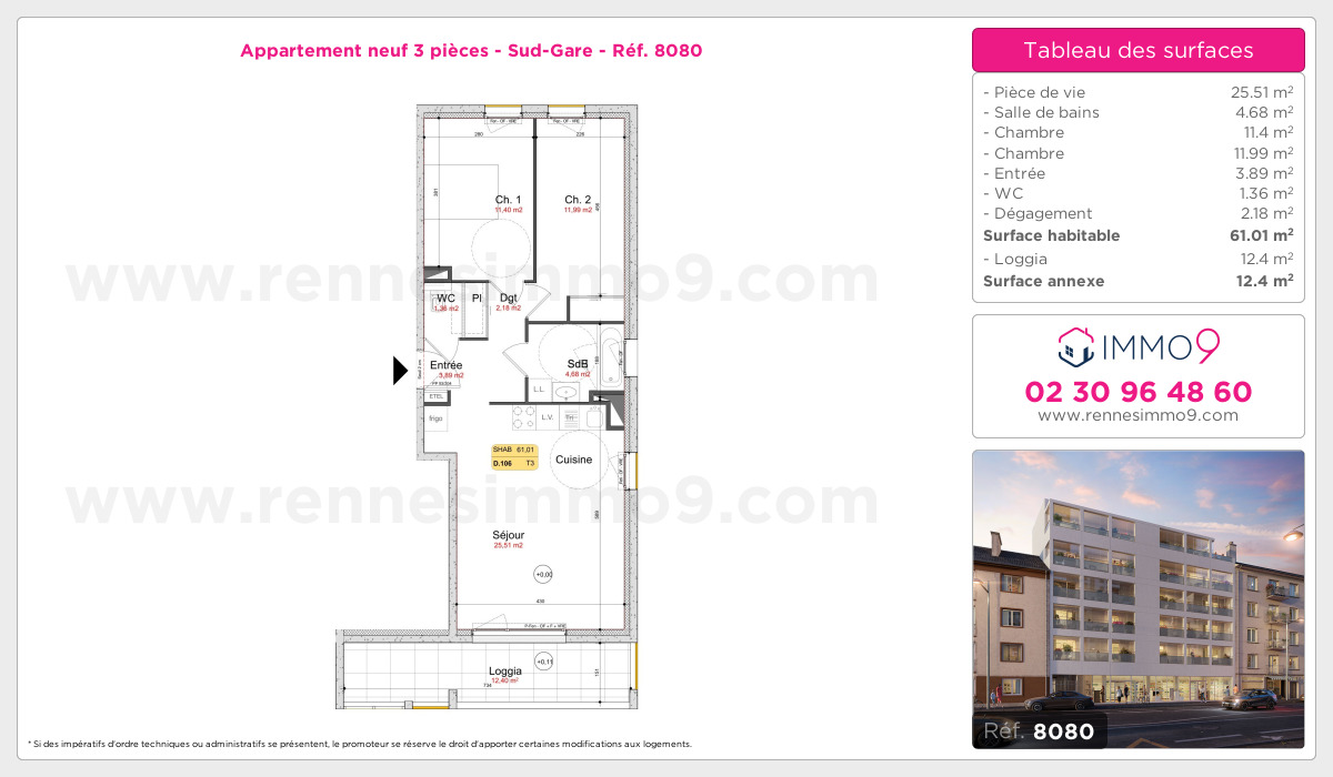 Plan et surfaces, Programme neuf Rennes : Sud-Gare Référence n° 8080