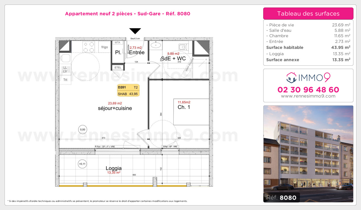 Plan et surfaces, Programme neuf Rennes : Sud-Gare Référence n° 8080