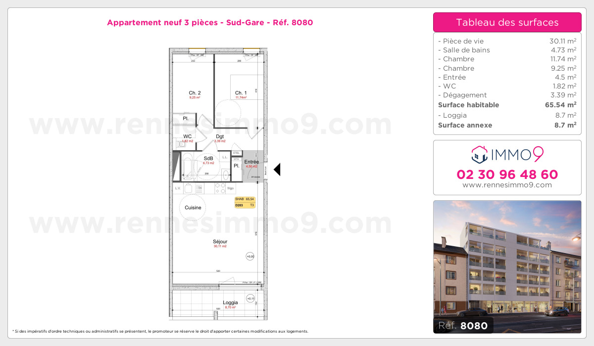 Plan et surfaces, Programme neuf Rennes : Sud-Gare Référence n° 8080