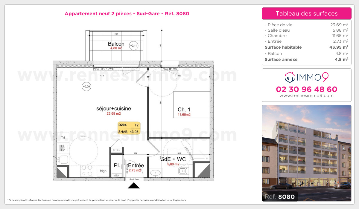Plan et surfaces, Programme neuf Rennes : Sud-Gare Référence n° 8080