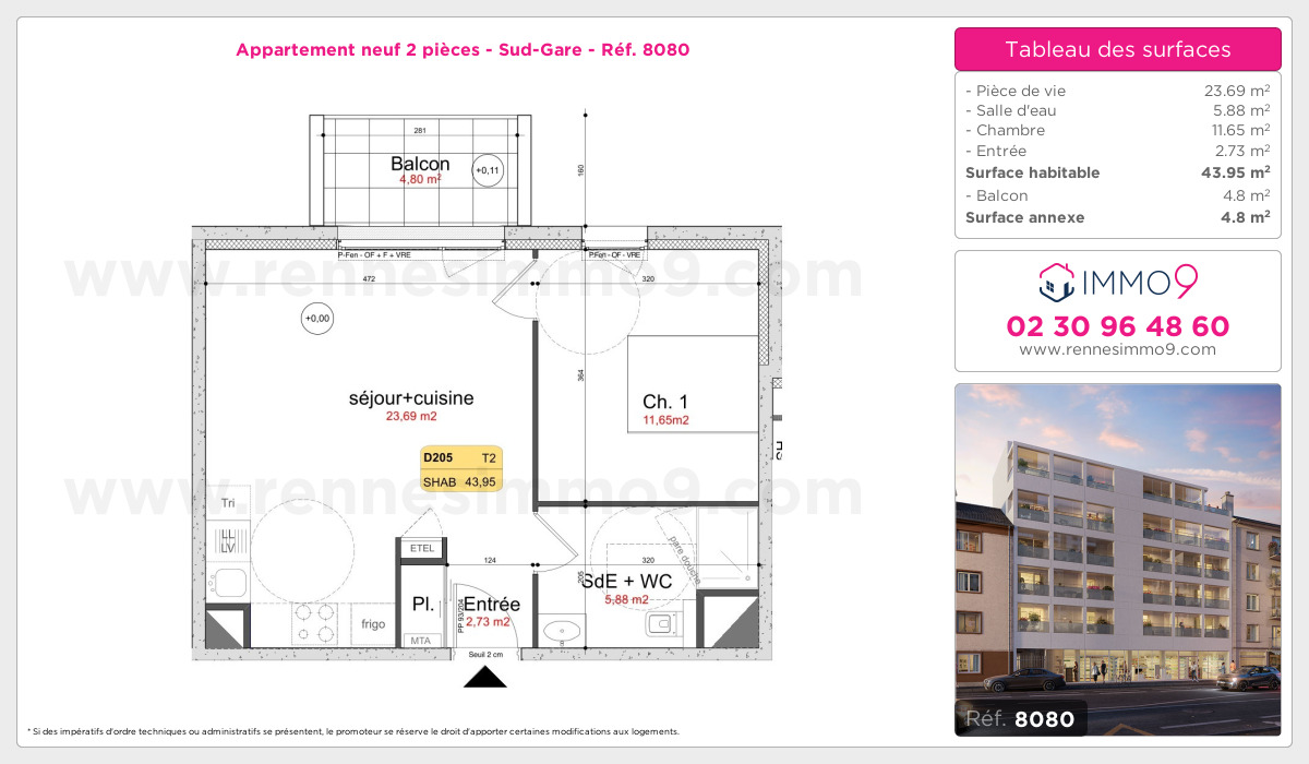 Plan et surfaces, Programme neuf Rennes : Sud-Gare Référence n° 8080