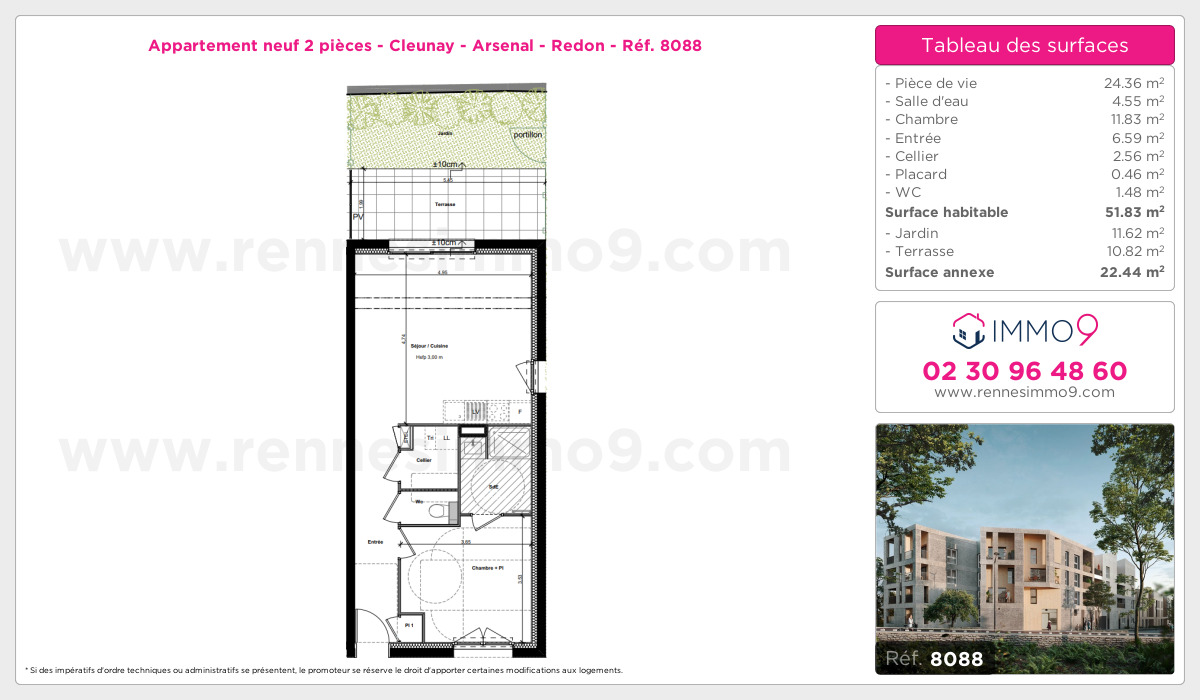 Plan et surfaces, Programme neuf Rennes : Cleunay - Arsenal - Redon Référence n° 8088