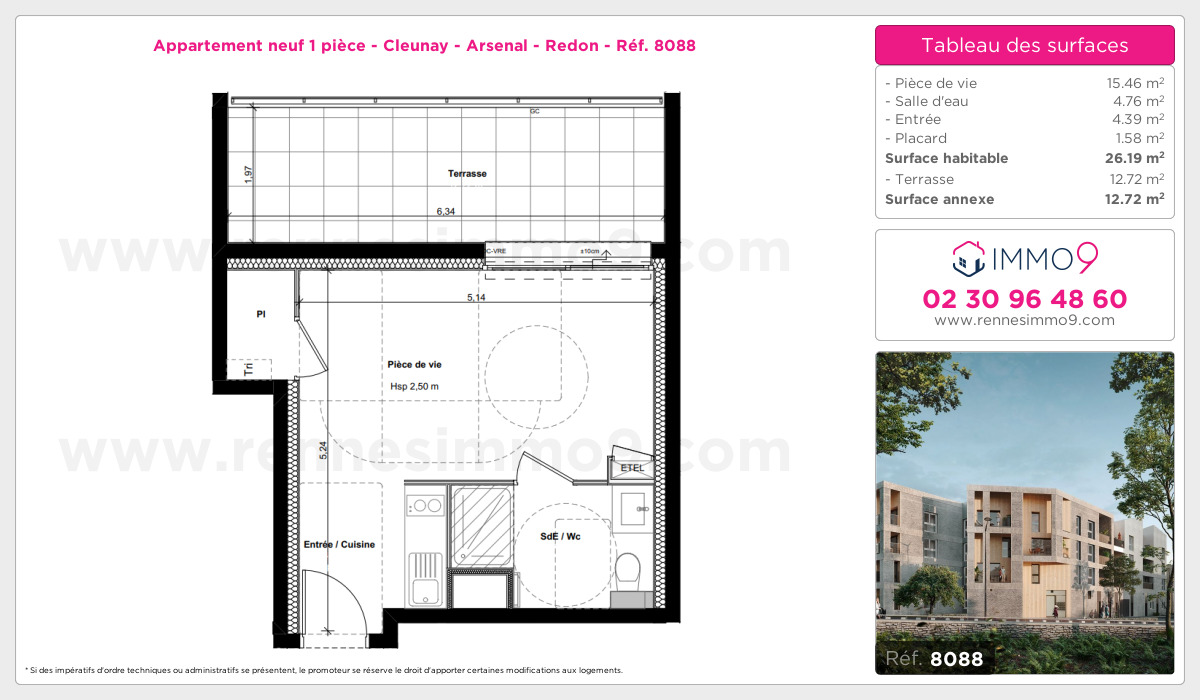 Plan et surfaces, Programme neuf Rennes : Cleunay - Arsenal - Redon Référence n° 8088