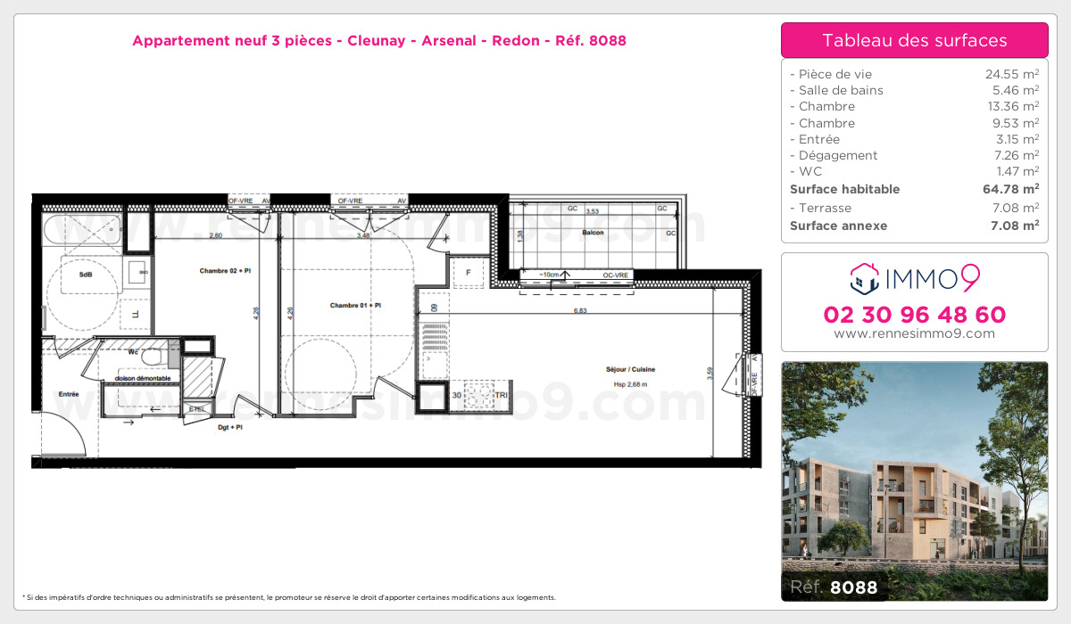 Plan et surfaces, Programme neuf Rennes : Cleunay - Arsenal - Redon Référence n° 8088
