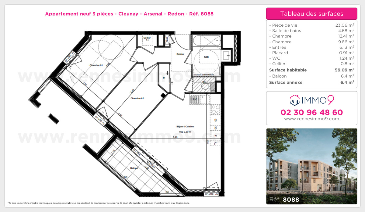 Plan et surfaces, Programme neuf Rennes : Cleunay - Arsenal - Redon Référence n° 8088