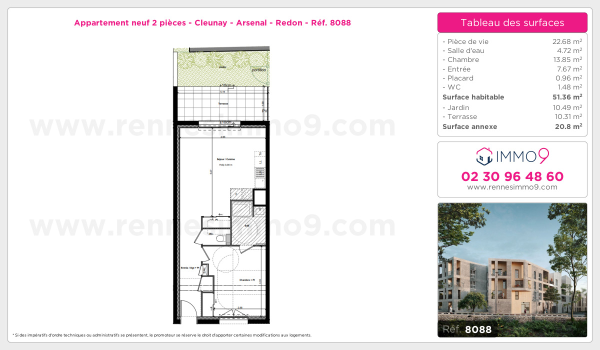 Plan et surfaces, Programme neuf Rennes : Cleunay - Arsenal - Redon Référence n° 8088