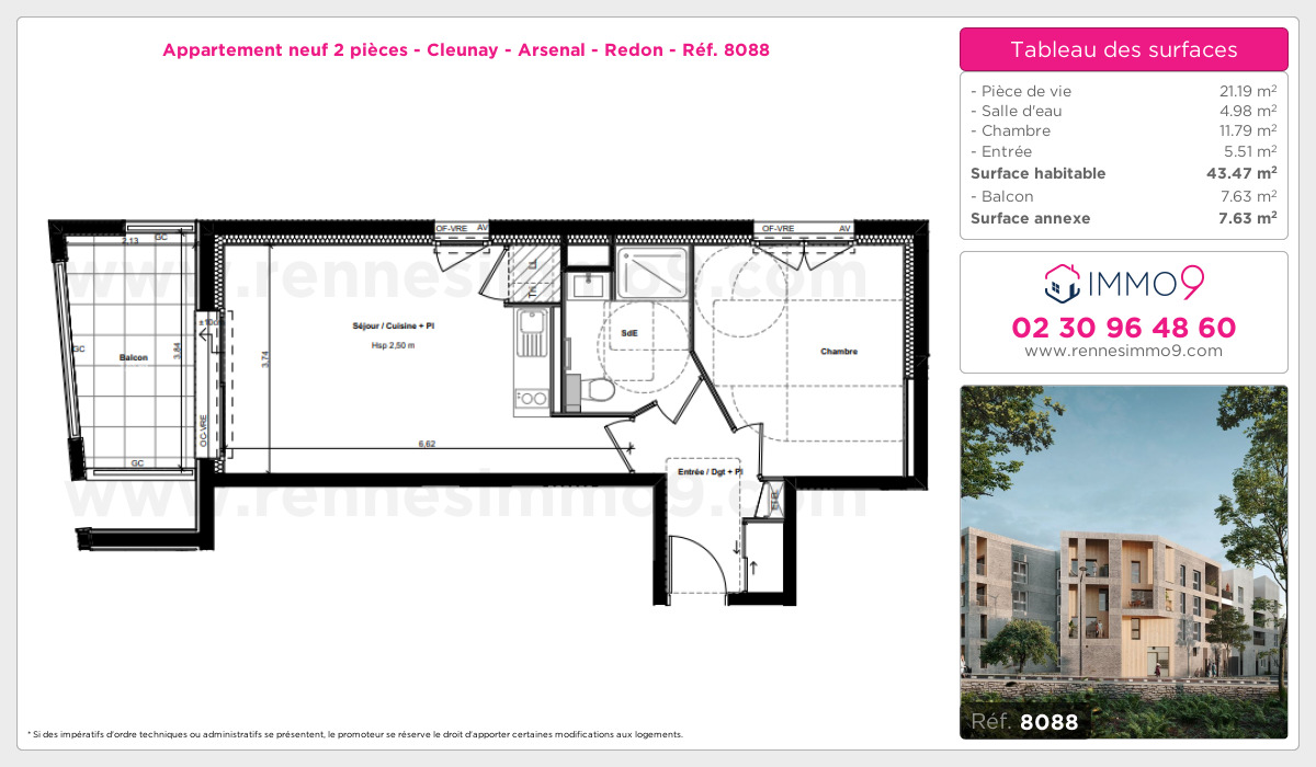 Plan et surfaces, Programme neuf Rennes : Cleunay - Arsenal - Redon Référence n° 8088