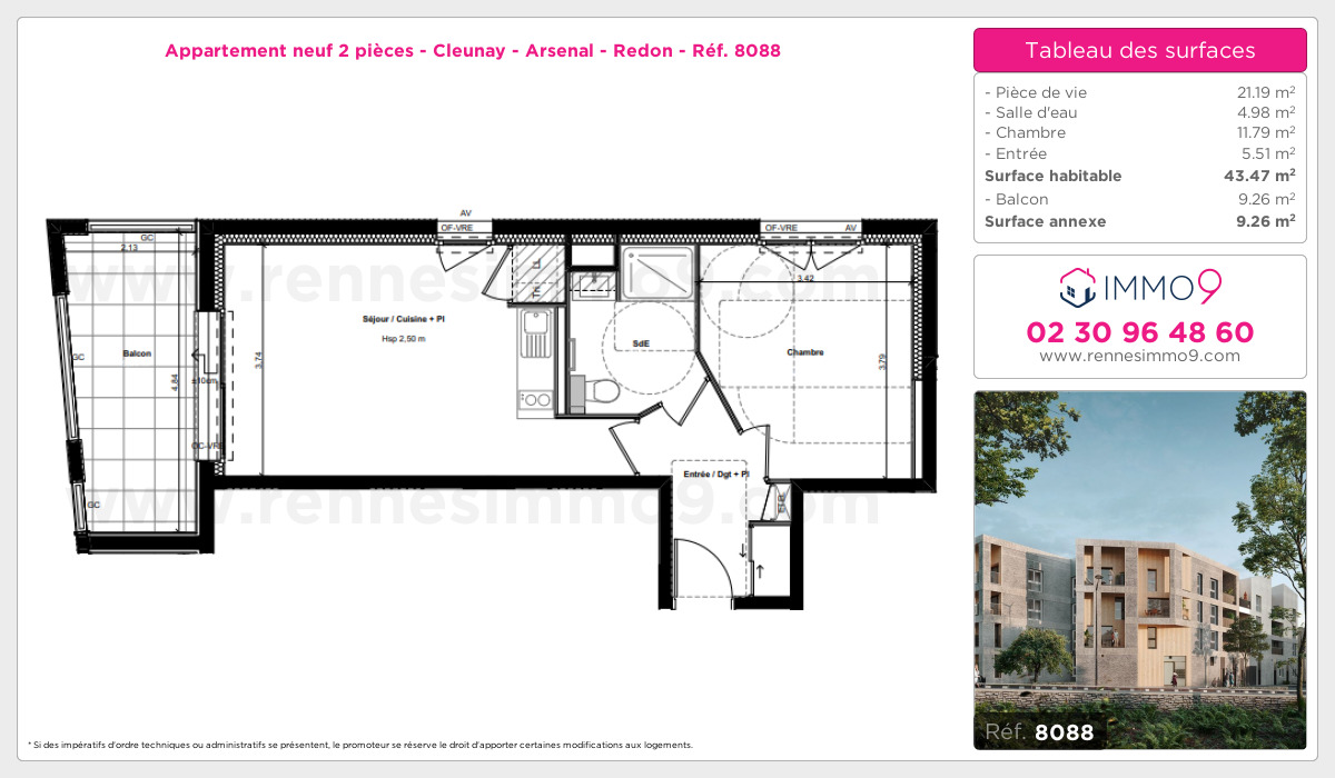Plan et surfaces, Programme neuf Rennes : Cleunay - Arsenal - Redon Référence n° 8088