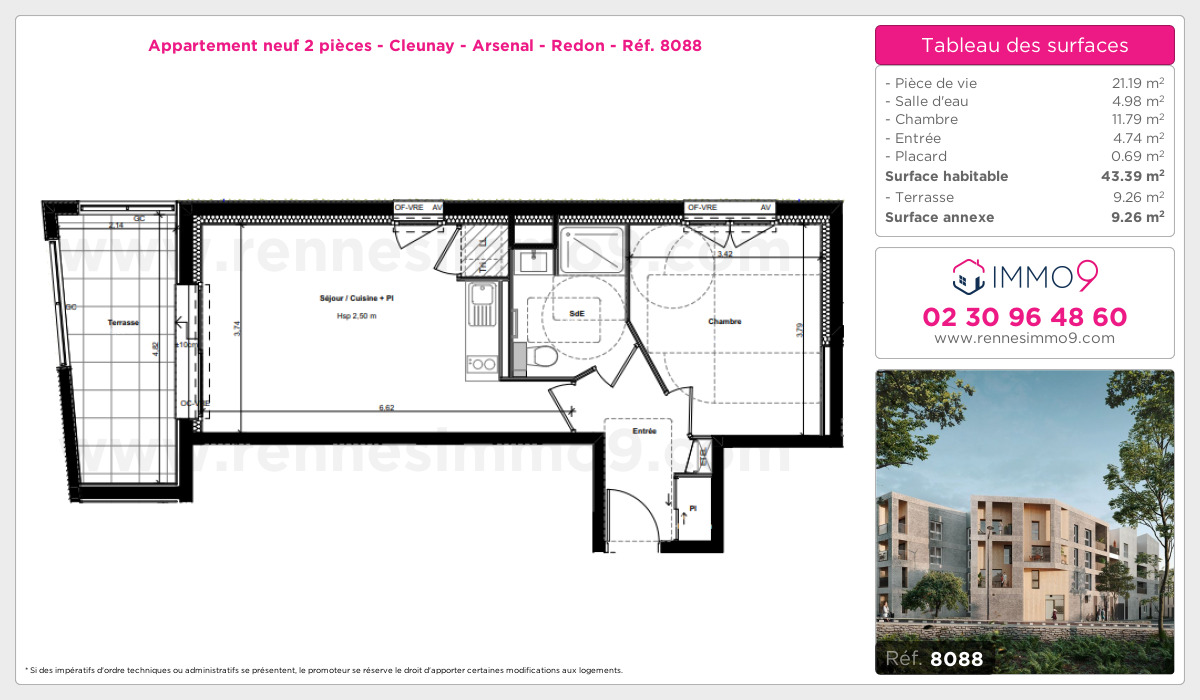 Plan et surfaces, Programme neuf Rennes : Cleunay - Arsenal - Redon Référence n° 8088
