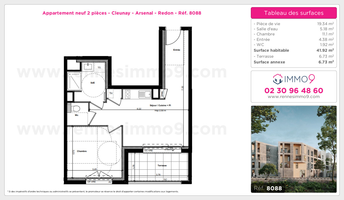 Plan et surfaces, Programme neuf Rennes : Cleunay - Arsenal - Redon Référence n° 8088