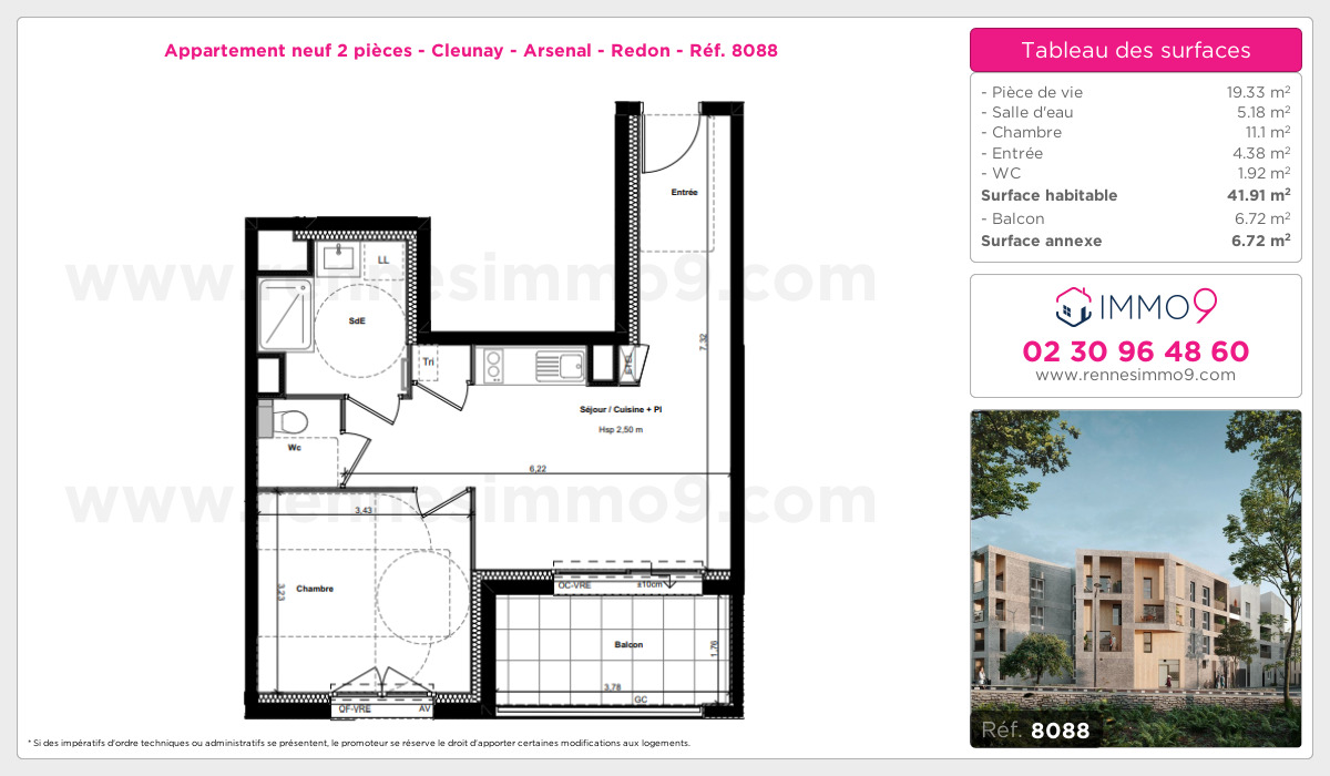 Plan et surfaces, Programme neuf Rennes : Cleunay - Arsenal - Redon Référence n° 8088