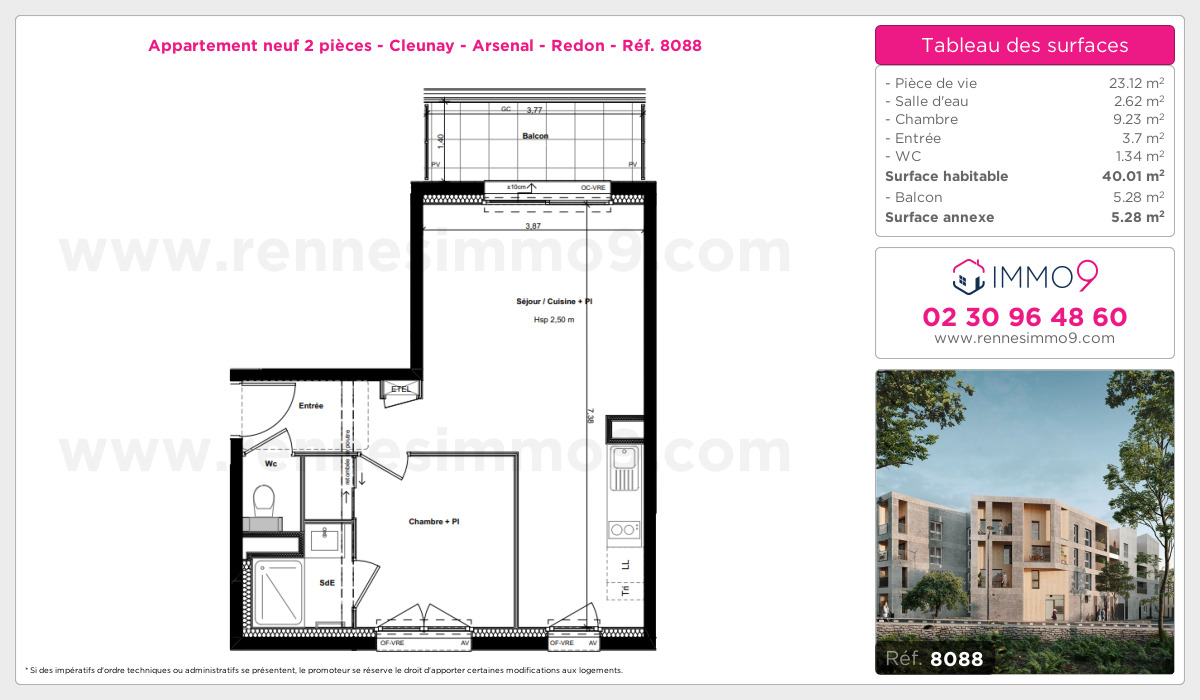 Plan et surfaces, Programme neuf Rennes : Cleunay - Arsenal - Redon Référence n° 8088