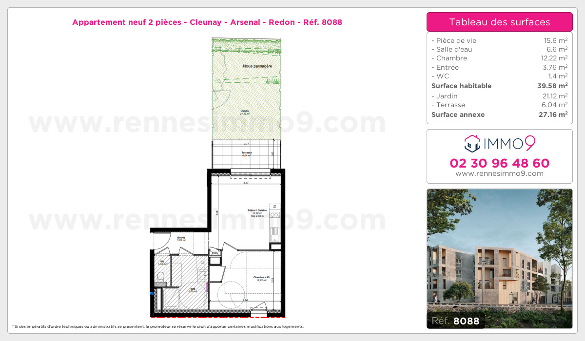 Plan et surfaces, Programme neuf Rennes : Cleunay - Arsenal - Redon Référence n° 8088