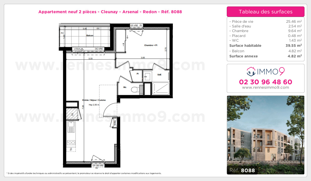 Plan et surfaces, Programme neuf Rennes : Cleunay - Arsenal - Redon Référence n° 8088
