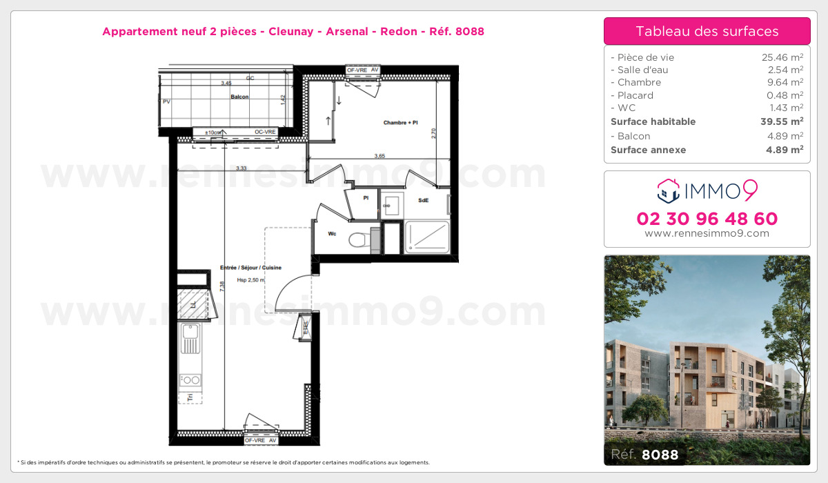 Plan et surfaces, Programme neuf Rennes : Cleunay - Arsenal - Redon Référence n° 8088