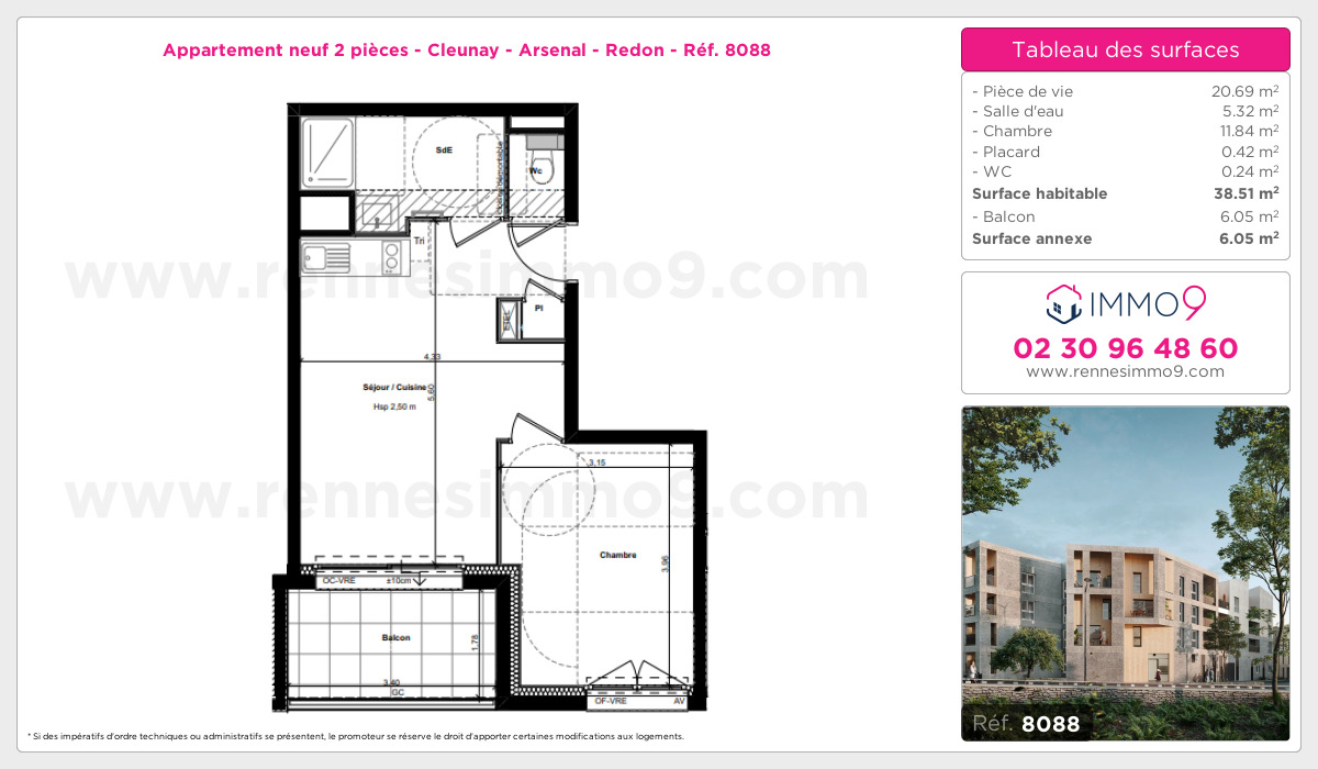 Plan et surfaces, Programme neuf Rennes : Cleunay - Arsenal - Redon Référence n° 8088