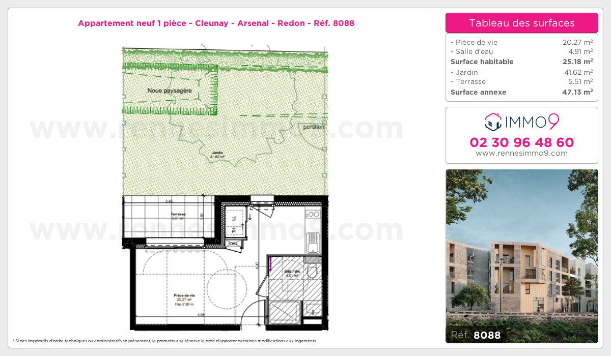 Plan et surfaces, Programme neuf Rennes : Cleunay - Arsenal - Redon Référence n° 8088