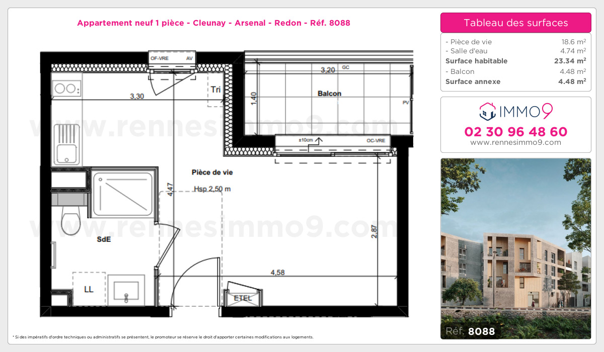 Plan et surfaces, Programme neuf Rennes : Cleunay - Arsenal - Redon Référence n° 8088