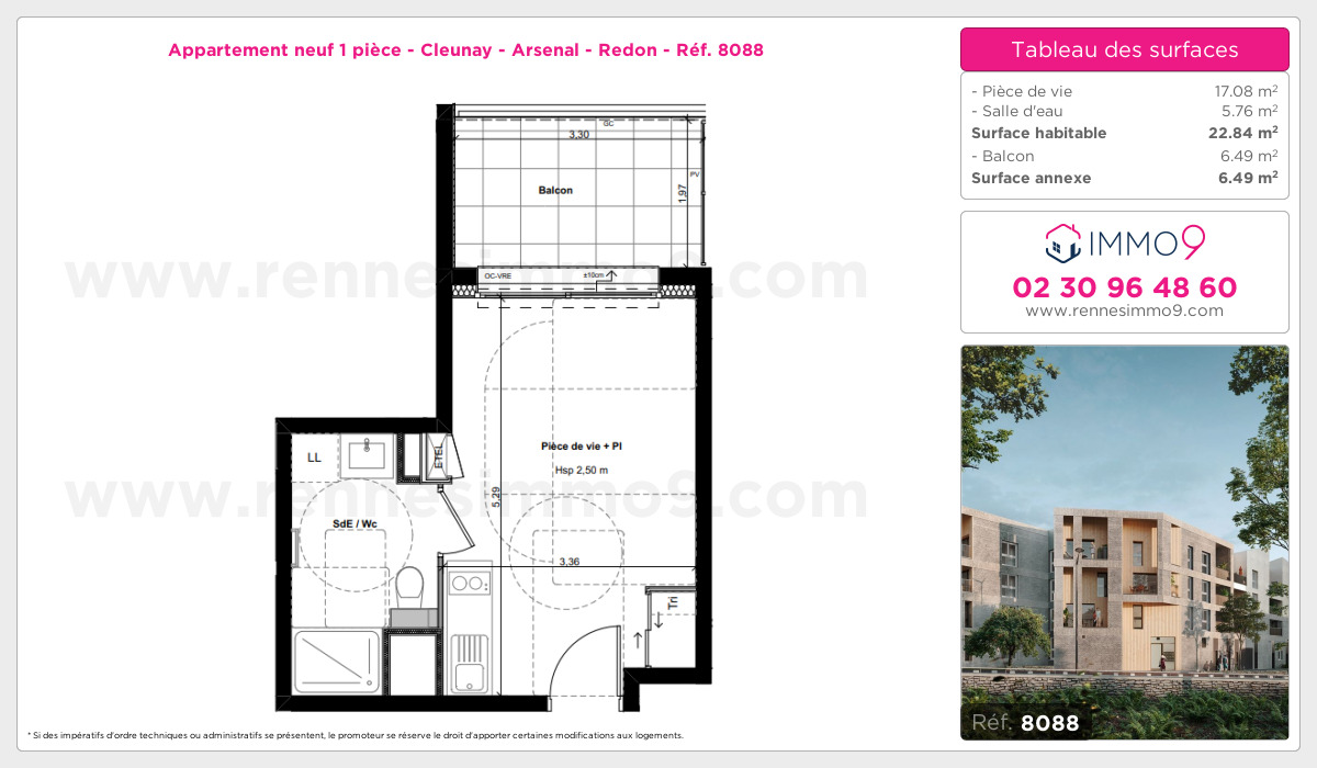 Plan et surfaces, Programme neuf Rennes : Cleunay - Arsenal - Redon Référence n° 8088
