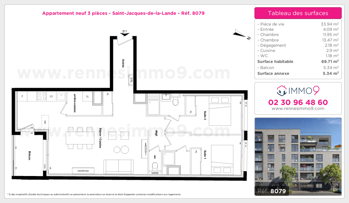 Plan et surfaces, Programme neuf Saint-Jacques-de-la-Lande Référence n° 8079