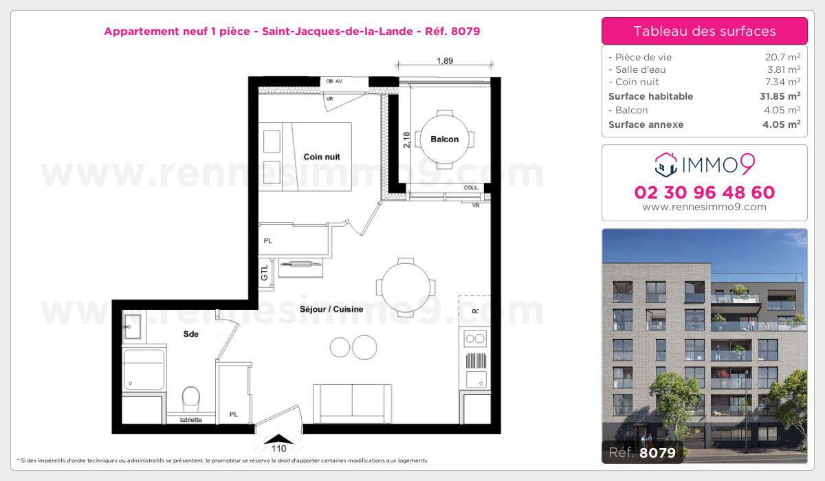 Plan et surfaces, Programme neuf Saint-Jacques-de-la-Lande Référence n° 8079