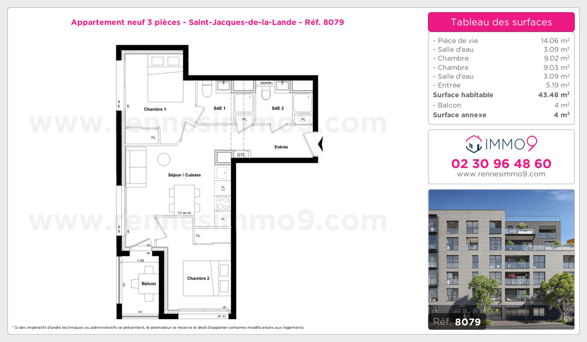 Plan et surfaces, Programme neuf Saint-Jacques-de-la-Lande Référence n° 8079