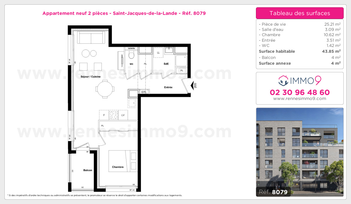 Plan et surfaces, Programme neuf Saint-Jacques-de-la-Lande Référence n° 8079