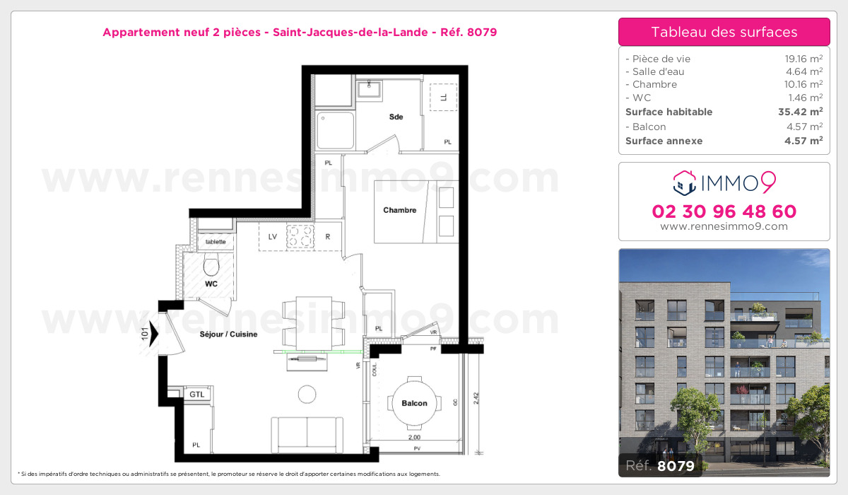 Plan et surfaces, Programme neuf Saint-Jacques-de-la-Lande Référence n° 8079