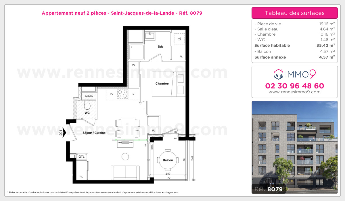 Plan et surfaces, Programme neuf Saint-Jacques-de-la-Lande Référence n° 8079