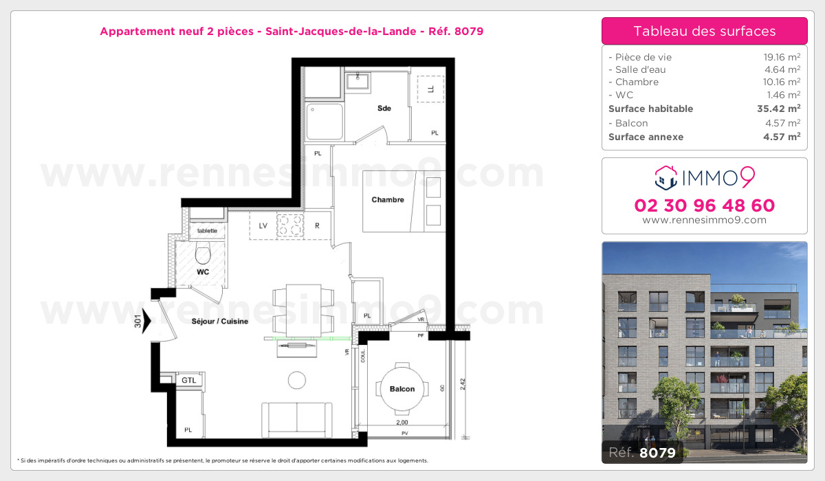 Plan et surfaces, Programme neuf Saint-Jacques-de-la-Lande Référence n° 8079