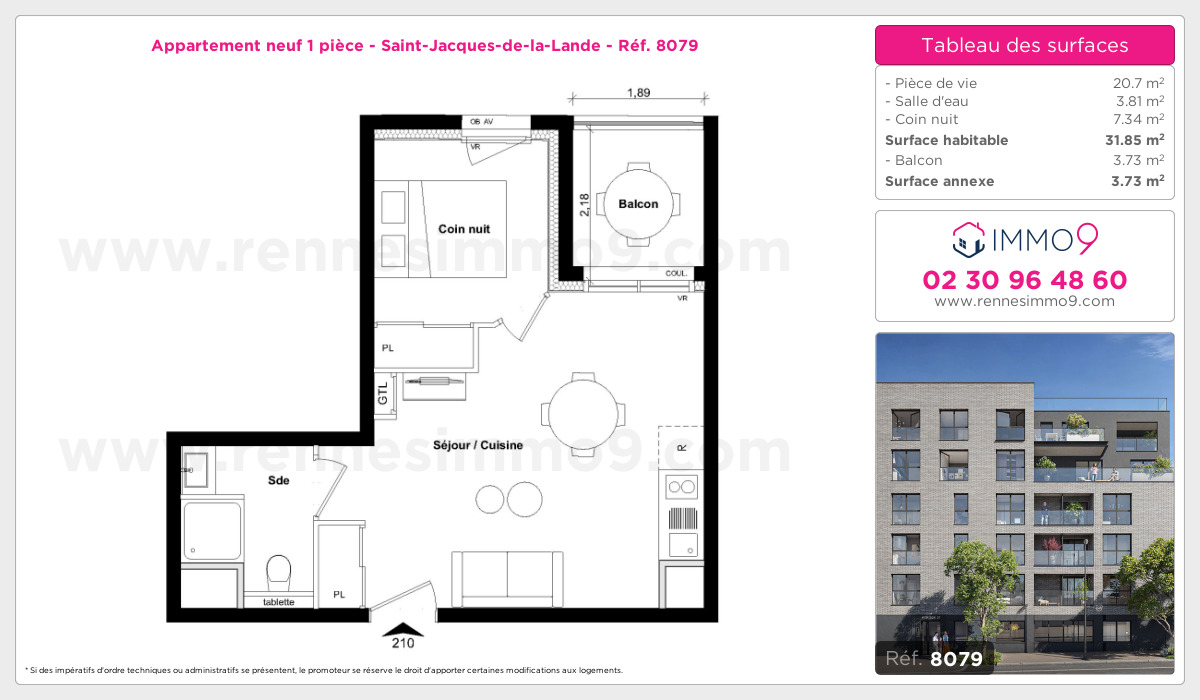 Plan et surfaces, Programme neuf Saint-Jacques-de-la-Lande Référence n° 8079
