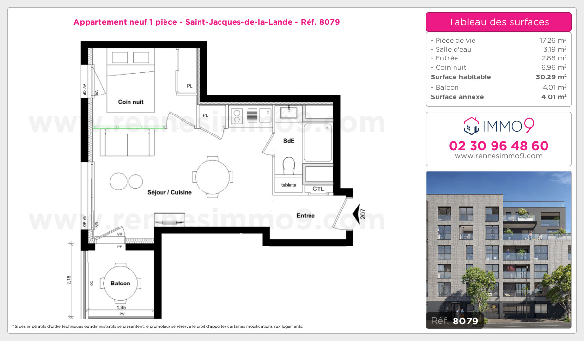 Plan et surfaces, Programme neuf Saint-Jacques-de-la-Lande Référence n° 8079